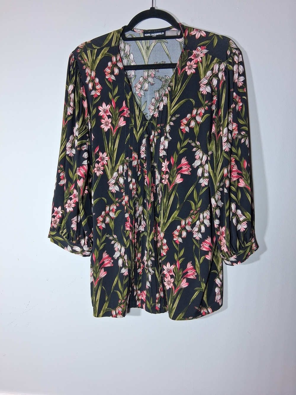 Karl Lagerfeld Black Floral V-Neck Blouse - 1X